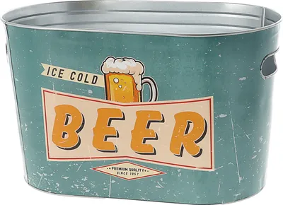 Produktbild von Bierkühler Eimer 'Ice cold Beer' 34x20cm Stahlblech Bierkübel Bierflaschen Getränkeflaschen Kühleimer Retro-Design
