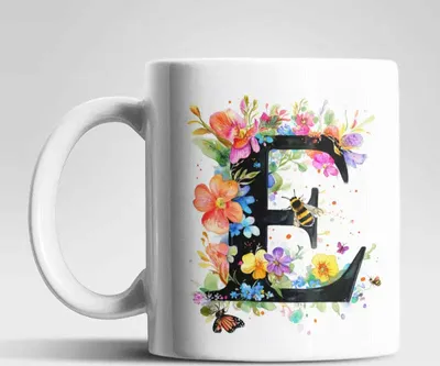 Produktbild von Name A bis Z und 0 bis 9 Blumen Bienen Kaffeetasse Teetasse Tasse Geschenkidee – E