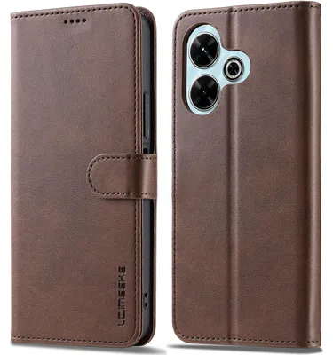 Image de Etui pour Xiaomi Redmi 13 4G étui en cuir avec fermeture magnétique et support, étui de protection marron