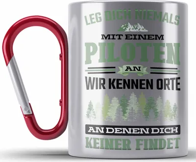 Produktbild von Trendation - Pilot Geschenk Edelstahl Tasse Karabiner Flugzeug Fliegen Geschenkidee Piloten Karabiner Edelstahl Tasse Karabiner Edelstahl (Rot)