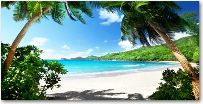 Produktbild von Tulup® Leinwandbild -100x50 cm - Wandkunst - Drucke auf Leinwand - Leinwanddruck  - Landschaften - Grün - Seychellen Strand