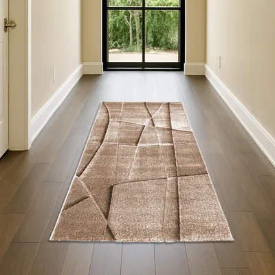 Produktbild von Moderner Wohnzimmer Teppich Pflegeleicht mit 3D-Optik in Braun Größe - 80 x 150 cm