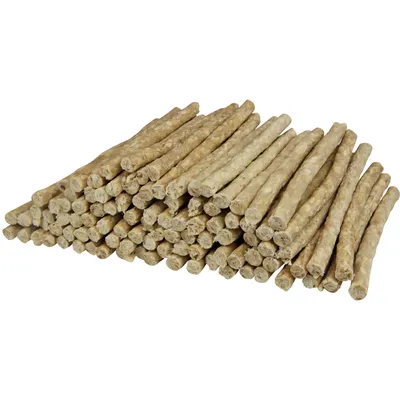 Produktbild von 800g ( ca. 100 Stück) Schecker Rinderhaut Sticks Natur - Kaurollen - Kauknochen - Rinderhautrollen