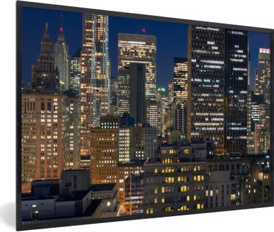 Produktbild von MuchoWow® Gerahmtes Poster New York - USA - Nacht 90x60 cm - Poster mit Schwarzem Bilderrahmen Wandposter Rahmen Foto Bilder - Fotorahmen - Foto-Plakat
