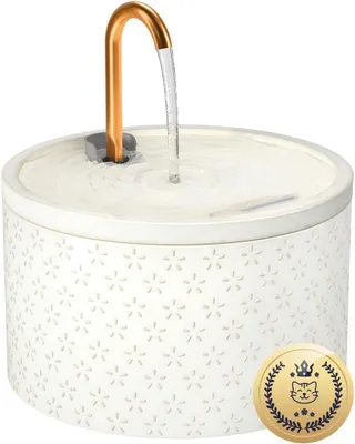 Imagen del producto de Fuente de agua para gatos de cerámica, de 2,1 litros, muy silenciosa, con filtro, ideal para varios animales domésticos
