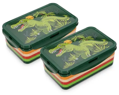 Produktbild von 2er Set Dino Dinosaurier Brotdose Lunchbox 3x Fach BPA-frei für Kinder