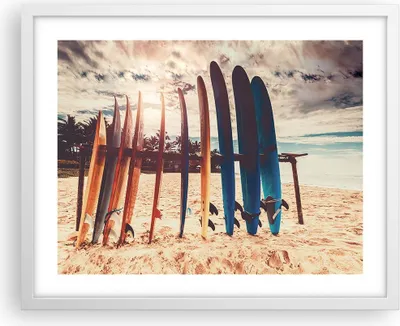 Produktbild von Gerahmtes Poster - Weißer Rahmen - Surfen Strand Board - 50x40 cm - Wand Bild - Wanddeko - Wandbilder - Kunstposter - Wandposter - Bilderrahmen - Bilder - Kunstdruck - Wanddekoration - P2WAA50x40-4992