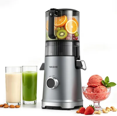 Produktbild von YASHE Slow Juicer ZM1921, 600 W, 150 mm Einfüllschacht, 3-in-1, Silber
