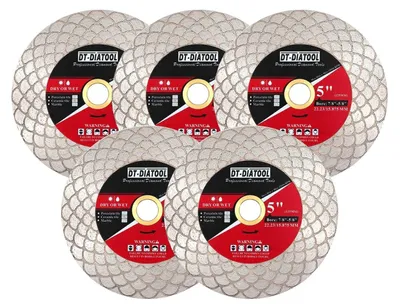 Productafbeelding van Diamantzaagschijf 125mm, 5 stuks, voor porselein, keramiek, marmer, randafwerking, conisch, 25mm hoog, 1.8mm korrelgrootte, #60/70, boorgat 22.23mm