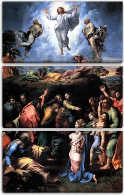 Produktbild von Leinwandbild 3-teilig (80x120cm): Raphael - Transfiguration, echter Holz-Keilrahmen inkl. Aufhänger, handgefertigt in Deutschland