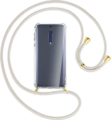 Produktbild von Handykette Backcover-Schutzhülle mit Band (Metall goldfarben) für Nokia 5 - broken white