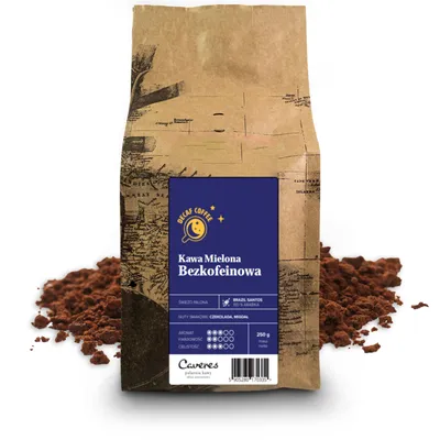 Zdjęcie produktu dla Kawa mielona Caveres Bezkofeinowa Brazylia 100% Arabika 250 g ŚWIEŻO PALONA rzemieślnicza palarnia kawy premium