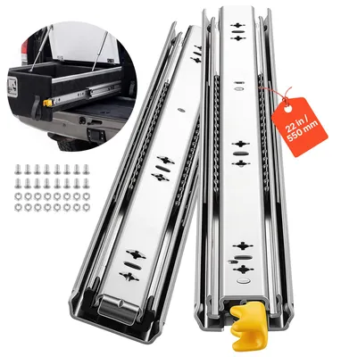 Produktbild von VEVOR 1 Paar Schubladenschienen 55cm Auszugsschienen mit 113kg Tragkraft, Schubladenauszug zur Seitenmontage für Möbel, Vollauszug 3-teilig, Kohlenstoffstahl, Kugellager, Rechtsseitige Verriegelung