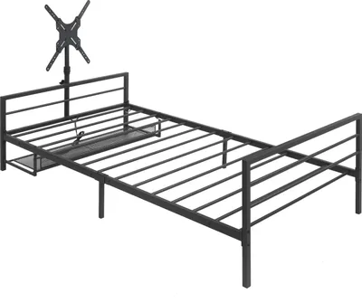 Obrázek produktu pro okwish Postel 90×200 cm s úložnými koši, jednolůžko, mládežnická postel černá, LED osvětlení s nastavitelným držákem, praktická úložná postel