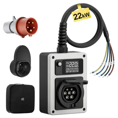 Produktbild von Mobile Wallbox für Elektroautos - EV-Ladegerät - 22 kW - App-Steuerung - Typ-2-Steckdose - Offenes Kabelende - 32 A - 220–230 V