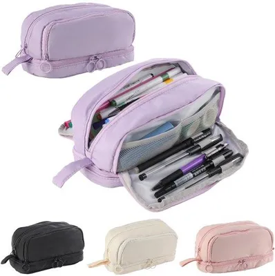 Obrázok produktu pre Uniqoos® peračník s 4 priehradkami a rúčkou – puzdro z polyesteru, 21,5 × 12 × 10 cm, priestor pre 30–40 pier, ideálne do školy a do kancelárie