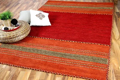 Produktbild von Natur Teppich Kelim Navarro Rot Orange, Größe:120x180 cm