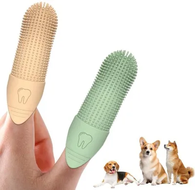 Produktbild von Azomor® Set aus 2 Fingerzahnbürsten für Haustiere mit weichen Silikonborsten