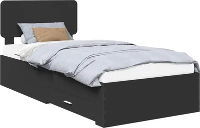 Obrázek produktu pro vidaXL Rám postele s čelem černý 75 x 190 cm materiál na bázi dřeva