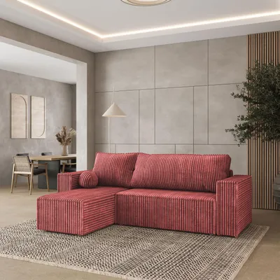 Produktbild von Masseno Ecksofa RAVELO T mit Schlaffunktion L-Form, Sofa mit Bettkasten, Wohnzimmersofa, Couch, Soffa, Bettsofa, Couchgarnitur- Rosa, TILIA 62