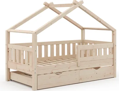 Produktbild von Hausbett Vitalispa Design Naturholz 80x160 cm mit Gästebett, Model 35964
