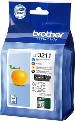 A package of Brother LC3211 ink cartridges.