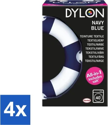 Produktbild von Dylon – Textilfarbe – Marineblau – All-in-One – inklusive Salz – 350 g - Vorteilspack - 4 Stücke