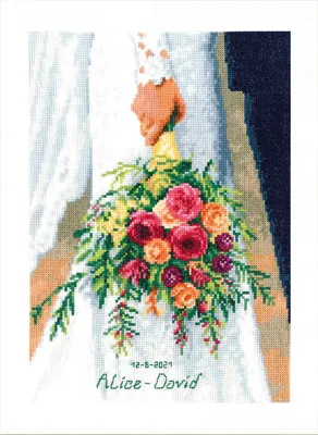Zdjęcie produktu dla Zestaw do haftu krzyżykowego Vervaco "Bukiet ślubny", wzór liczony, 21x29cm
