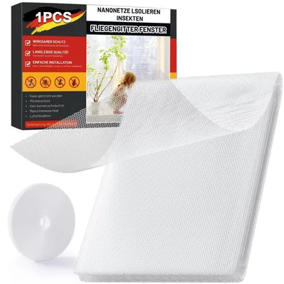 Immagine prodotto di Zanzariera per finestre, 150x250 cm, protezione dagli insetti senza foratura, con sistema di fissaggio a strappo, colore bianco