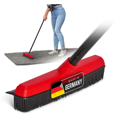 Image de Elzusha - Balai en caoutchouc 2-en-1 avec brosse en acier, idéal pour ramasser les poils d'animaux et nettoyer à l'intérieur comme à l'extérieur