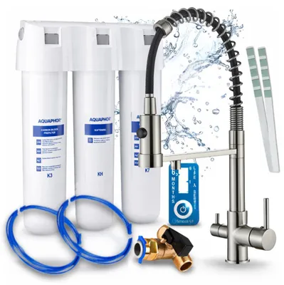 Produktbild von Ari 3-Wege-Küchenarmatur Solid Spring, Edelstahl, Ausziehbare Spültischarmatur Im Set Mit Aquaphor Kristall H Wasserfiltersystem