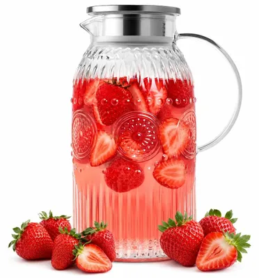 Produktbild von Glaskaraffe mit Edelstahldeckel, 2 Liter