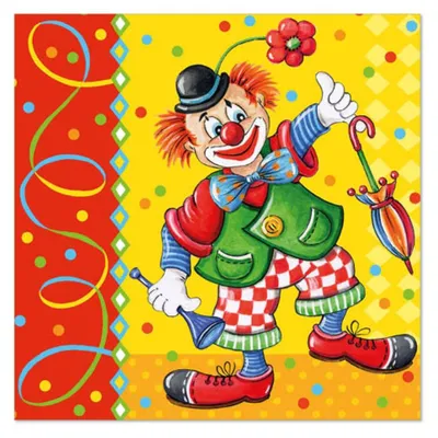 Produktbild von PAPSTAR Servietten 3-lagig, 33x33 cm, "Clown", ideal für Feiern | Folie (100 Stück)