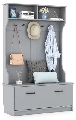 Image de Porte-vêtements avec assise et étagère, 5 crochets, 100 x 40 x 160 cm, gris