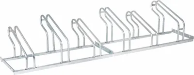 Produktbild von STIER Fahrradständer, für 6 Räder, feuerverzinkte Stahlkonstruktion, Bügelparker, auch für Mountainbikes, zur Reihenverbindung und Bodenbefestigung, Reifenbreite bis 5,5 cm