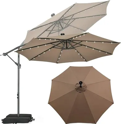 Immagine prodotto di KOMFOTTEU Ombrellone a semisfera LED solare Ø300 cm, ombrellone con sacchi di sabbia e manovella, ombrellone da giardino pieghevole e inclinabile, ombrellone da terrazza con protezione UV, ombrellone da mercato