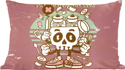 Produktbild von MuchoWow® Zierkissen Sofakissen Wohnzimmer Dekokissen 60x40 cm Totenkopf - Küchenutensilien - Retro - Kopfkissen - Polster mit Foto