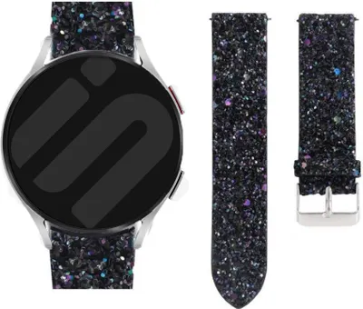 Produktbild von Strap-it Samsung Galaxy Watch 6 Classic 47mm Glitter Leder Armband (Schwarz)