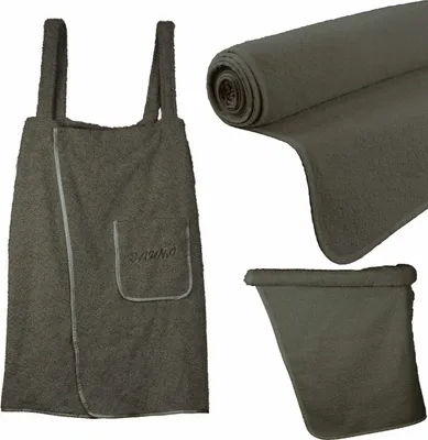 Produktbild von Sauna Set 3-Teilig Frottee Saunakilt Sarong Saunatuch Damen dunkelgrau