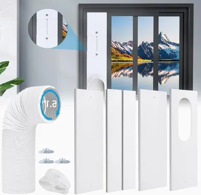 Produktbild von Famanu Fensterdichtung für Klimaanlagen - 4 Stück - mobiler Klimaanlagenadapter - 15 Meter Ablaufschlauch - Durchmesser 13 cm