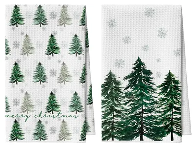 Mikrofasertücher Tannen-Schneeflocken 42x65 cm, 2er-Set