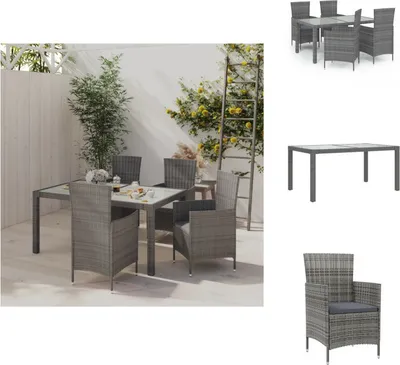 Image de vidaXL Ensemble de jardin 5 pièces avec coussins Poly Rotin Gris - Ensemble de meubles de jardin