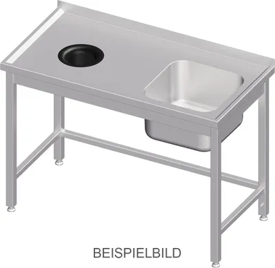Produktbild von Spültisch ohne Grundboden, mit Abfallloch, 1200x600x850 mm, mit einem Becken links, mit Aufkantung, verschweißt
