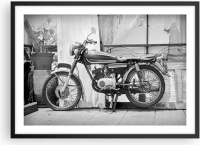 Produktbild von Gerahmtes Poster - Schwarzer Rahmen - Alt Motorrad Schwarz und Weiß - 70x50 cm - Wand Bild - Wanddeko - Wandbilder - Kunstposter - Wandposter - Bilderrahmen - Bilder - Kunstdruck - P2BAA70x50-4487