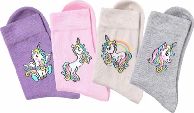 Produktbild von H.I.S. Basicsocken Kinder Mädchen Lustige bunte Socken 4 -teilig 1x ecru, 1x rosa, 1x lila, 1x hellgrau-meliert Größe 31/34