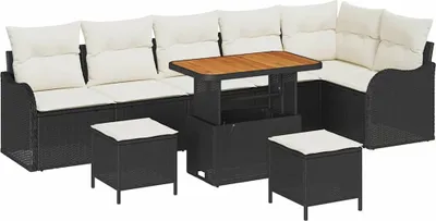Image de Ensemble de canapé de jardin avec coussin 9 pcs Noir polyrotin
