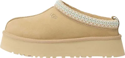 Produktbild von Kaufen Sie den UGG Tazz II Sand bei Kicksshop. Bequemer beiger Slipper für Damen mit Plateausohle und weichem Wildleder.