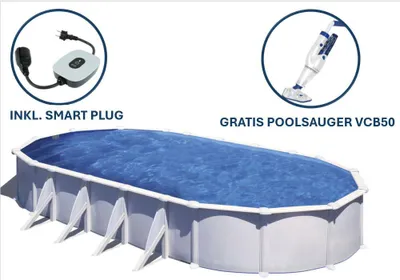 Produktbild von GRE Ovaler Stahlwandpool in Weiß KITPROV918 – 915 x 470 x 132 cm, Komplettset + GRATIS Elektrischer Poolreiniger VCB50