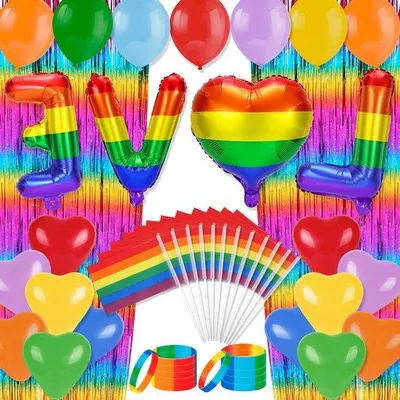 Produktbild von LGBT+-Accessoires - Regenbogendeckung mit Flaggen und Luftballons - Armbänder