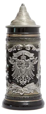 Bierkrug mit Adler-Medaillon, Zinndeckel, 0,6 l